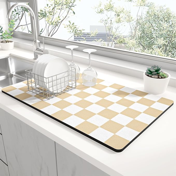 Rnivvi Dish Drying Mat for Kitchen Counter, XL 15 x 24" Cute Checkered by Rnivvi
