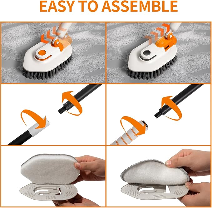 Bathroom Scrub Brush with Long Handle, 3-in-1 Tub and Tile Cleaner with 5 - Image 7