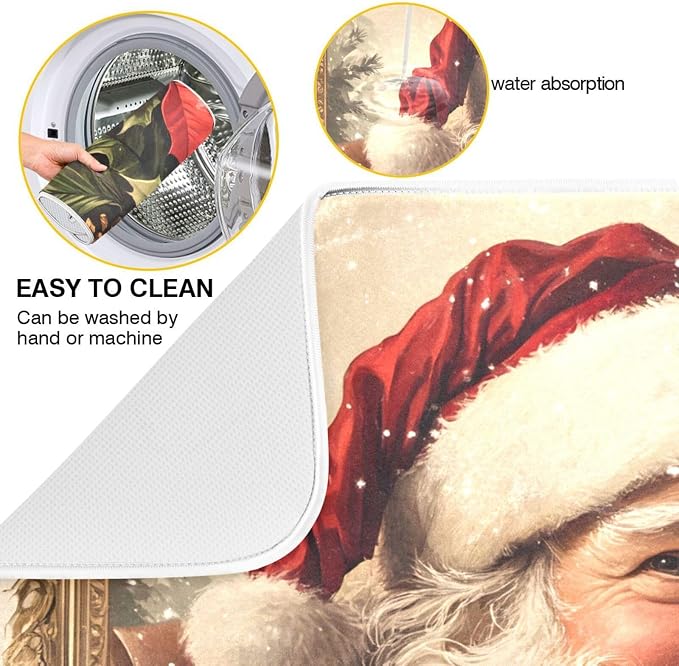 Christmas Santa Claus Poinsettia Dish Drying Mat - Image 2