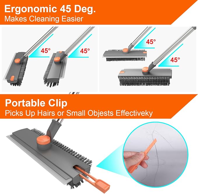 Floor Scrub Brush with Long Handle, BITOPE 3 in 1 Stiff Bristles Deck Brush - Image 4