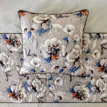 The HomeCentric King/Queen/Twin Ivory Luxury King 90"x18" Bed Runner Without Pillow Cover, Floral, Quilted Bed Scarf on Satin Fabric - Floral Harmony