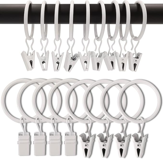 100 Pack Curtain Rings with Clips, Drapery Clips with Rings, Drapes Rings 1.26 by AMZSEVEN