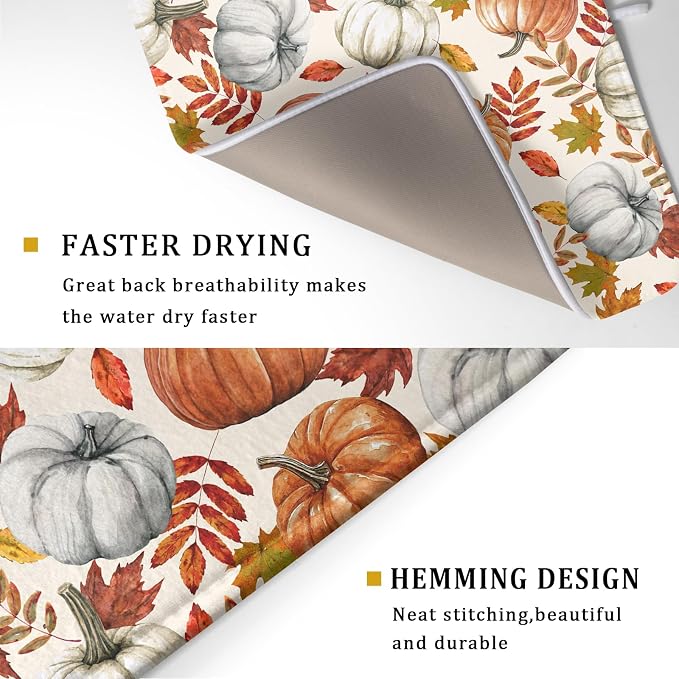 Fall Dish Drying Mat for Kitchen Counter 18x24 Inch Fall Pumpkin Kitchen Mat - Image 3