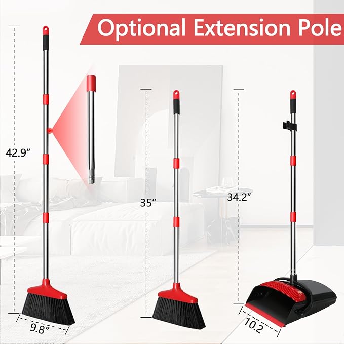 Loonpon Broom with Dustpan Combo Set, 43” Long Handle Broom and Dustpan Set - Image 2