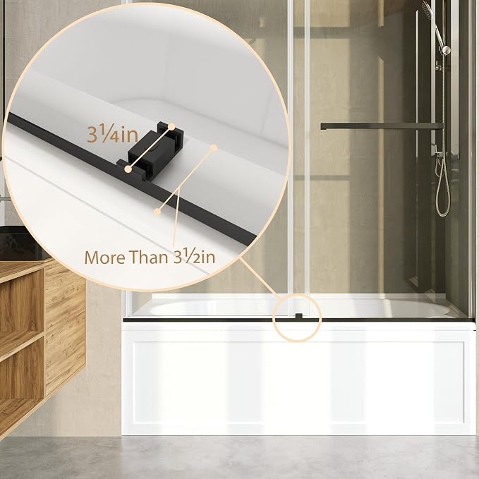 Frameless Soft-Close Bathtub Shower Door, 60 "H, 3/8" Clear Tempered Glass - Image 6