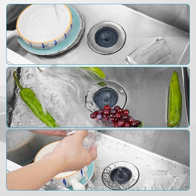 Hibbent 3 in 1 Kitchen Sink Drain Strainer, Stainless Steel Wrapped Shell Drain - Image 8
