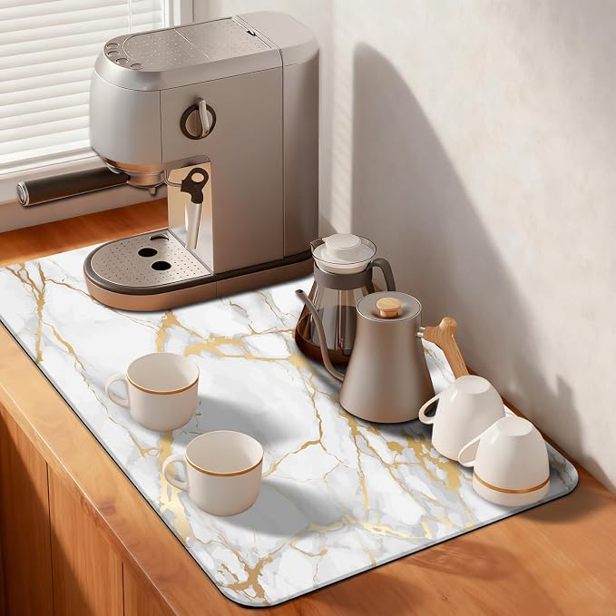 MCALK Marble White Coffee Mat for Kitchen Counter, Absorbent Kitchen Sink Mat by MCALK