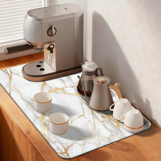 MCALK Marble White Coffee Mat for Kitchen Counter, Absorbent Kitchen Sink Mat by MCALK