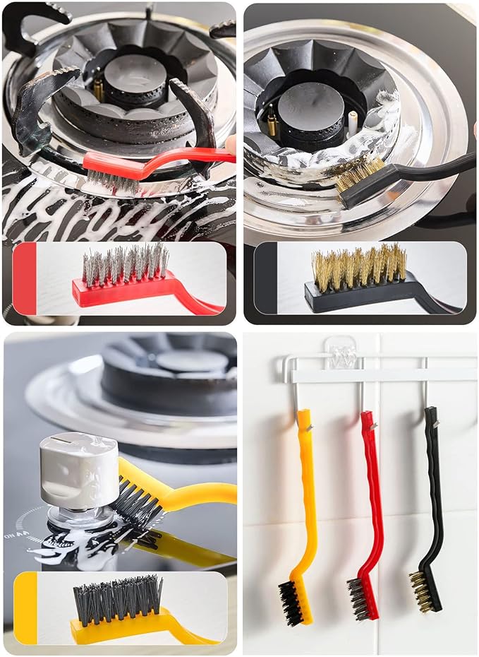 5Pcs Kitchen Stove Cleaning Brush + Scraper Tool Set, Stainless Steel and Nylon - Image 7