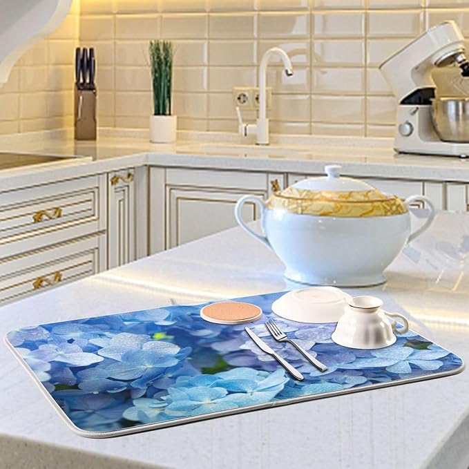 Tarity Blue Hydrangeas Dish Drying Mat - Image 6