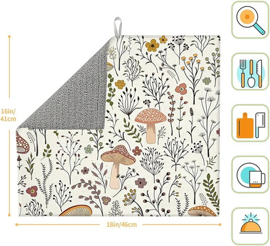 Cute Mushrooms Dish Drying Mat 16x18 inches Microfiber Absorbent Fast Dry Mat - Image 2