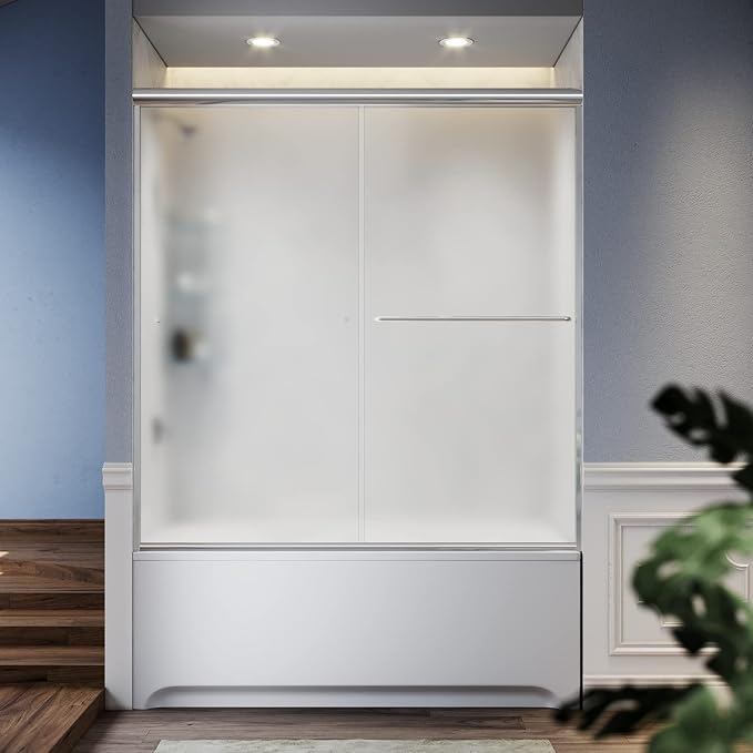 SUNNY SHOWER 60" W x 57.4" H Bathtub Shower Door 1/4" Frosted Glass Double by SUNNYSHOWER
