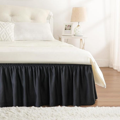 RIMELA Bed Skirt Full Size Black Bed Skirt 25 Inch Drop, Wrap Around Elastic Adjustable Bedskirt, Dust Ruffle for Bed Frame & Box Spring Soft Durable Fabric Machine Washable Easy to Install