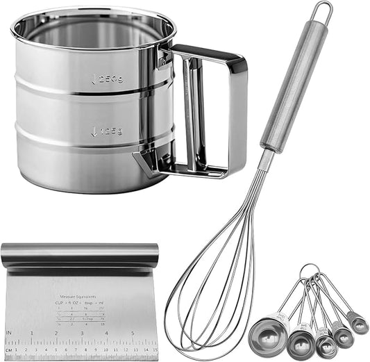 Silver Flour Sifter Baking Tool Set, DLAND Stainless Steel 4-Piece Kit by Unknown