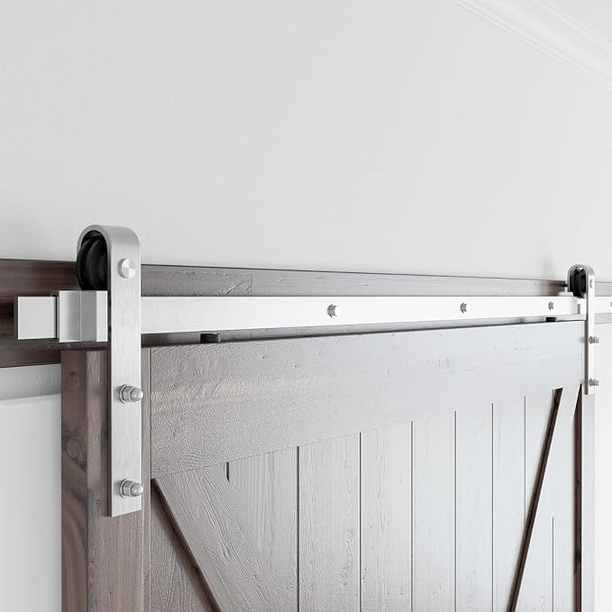 SMARTSTANDARD 10 Feet Brushed Nickel Barn Door Hardware Kit-Heavy Duty Sliding - Image 3