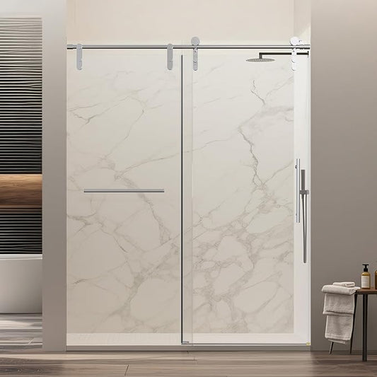 56-60" W x 76" H Frameless Single Sliding Shower Door, Bathroom Glass Shower by Unknown