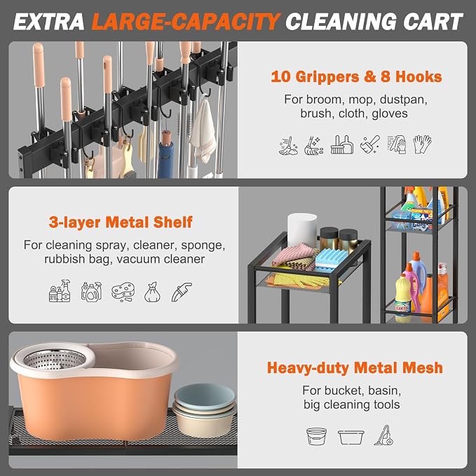 Broom Holder with Cleaning Supplies Organizer, Broom Closet Storage Cabinet - Image 4