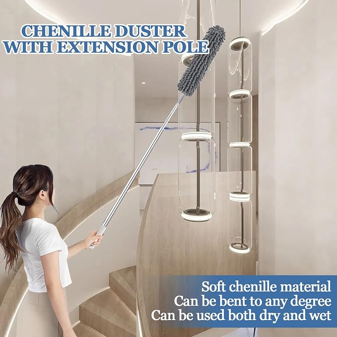 Microfiber Duster with Extension Pole 27-80 Inch, Stainless Steel Telescopic - Image 4