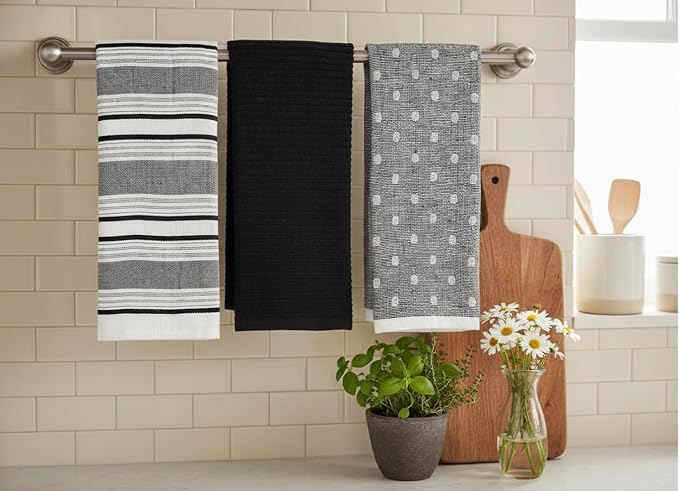 Black White Kitchen Hand Dish Towels: Oversized 28" x 16", 100% Cotton Cloth - Image 5