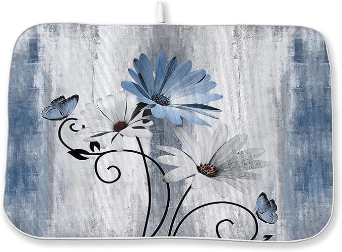 Rustic Daisy Floral Dish Drying Mats 18x24 Inches by GOLIANDA