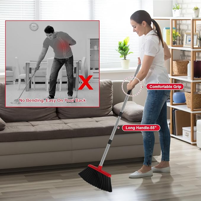 Heavy Duty Angle Broom, 55-Inch Long Handle Extra Wide 12.6 Inch Head, - Image 3