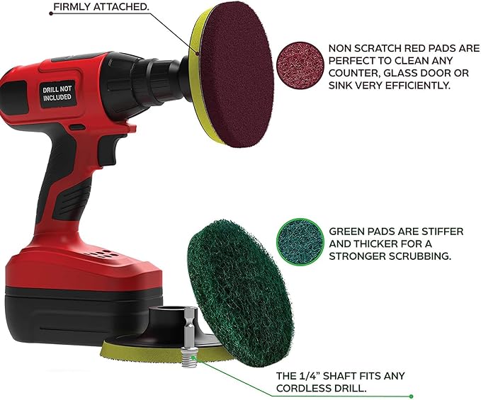 4 Inch Drill Powered Brush Tile Scrubber Scouring Pads, 6 Scrubbing Pads - Image 6