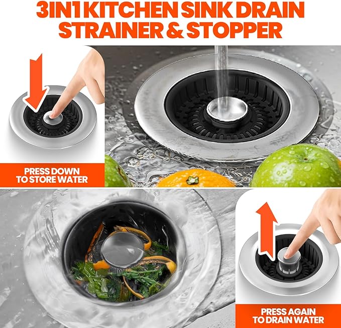 Kitchen Sink Drain Strainer & Sink Stopper, Upgraded Stainless Steel Drain Plug - Image 4