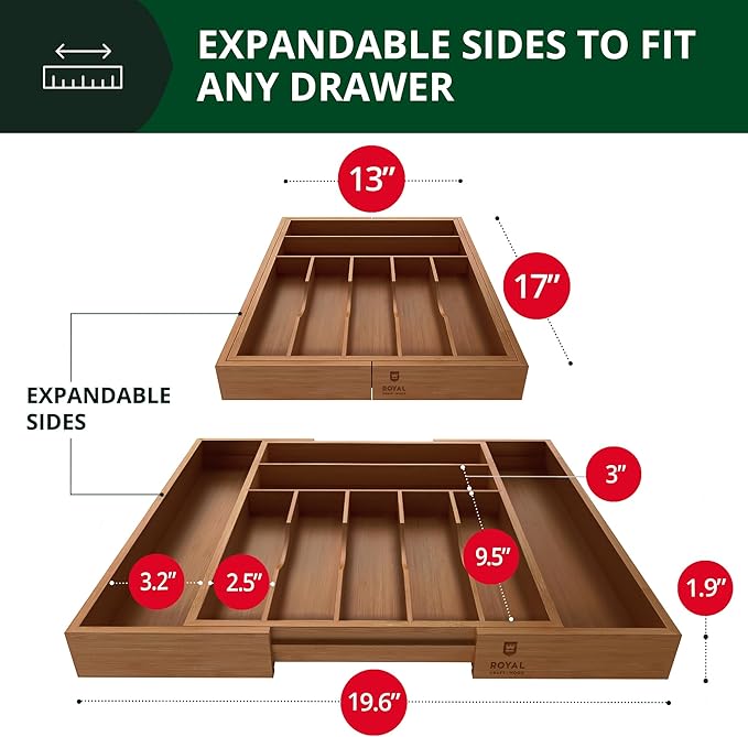 ROYAL CRAFT WOOD Luxury Bamboo Kitchen Drawer Organizer - Image 2