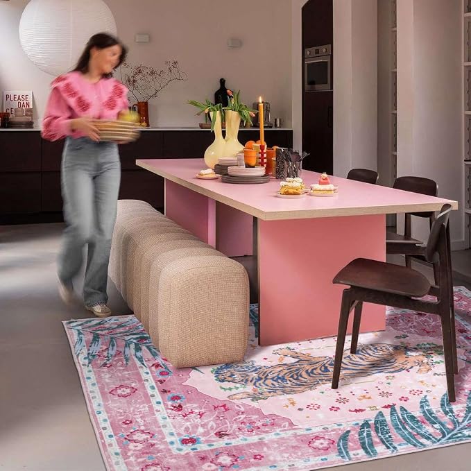 4x6 FT Leopard Rug for Living Room Pink Leopard Vintage Animal Rug Aesthetic - Image 4