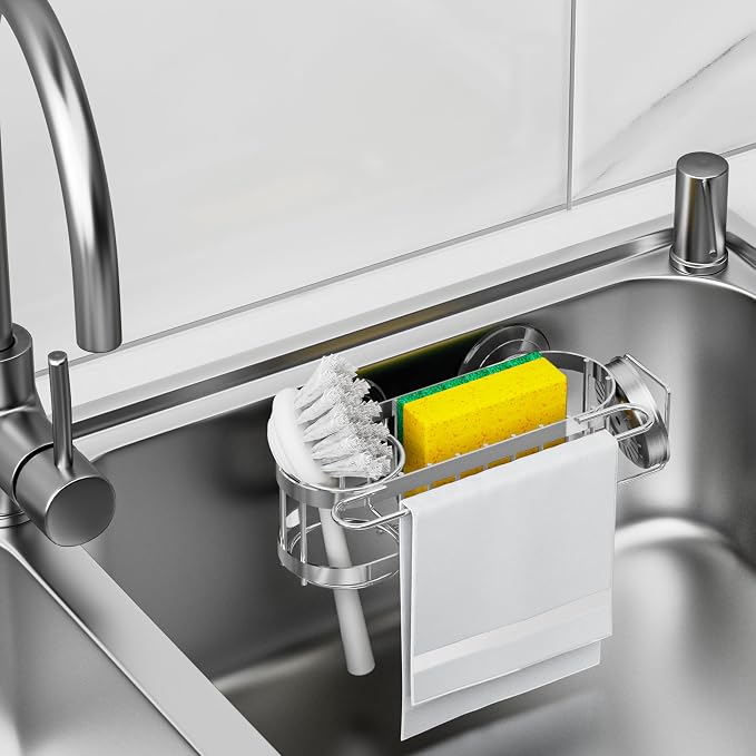 Cisily Kitchen Sink Caddy Sponge Holder in The Sink, Stainless Steel Kitchen - Image 4