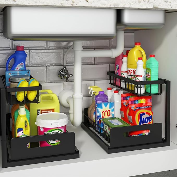 REALINN Under Sink Organizer, Pull Out Cabinet Organizer Slide Out Sink Shelf by REALINN