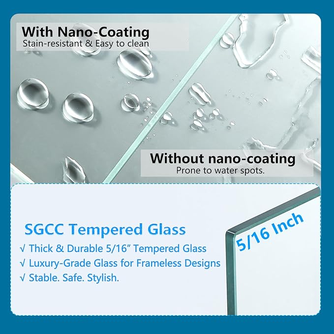 Framelss Single Swing Hinged Shower Door, 5/16" Tempered Glass - Image 4