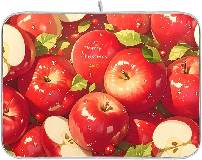 Red Apples Dish Drying Mat for Kitchen Counter Absorbent Microfiber Drying Pad by BOENLE-WELCOMEYOURCOMING