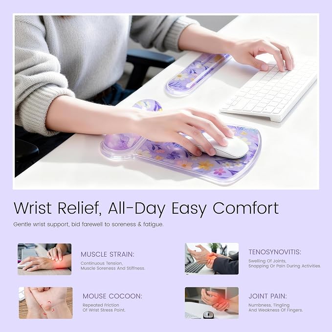 Ospelelf Mouse Pad with Wrist Rest and Ergonomic Gel Keyboard Hand Wrist - Image 2