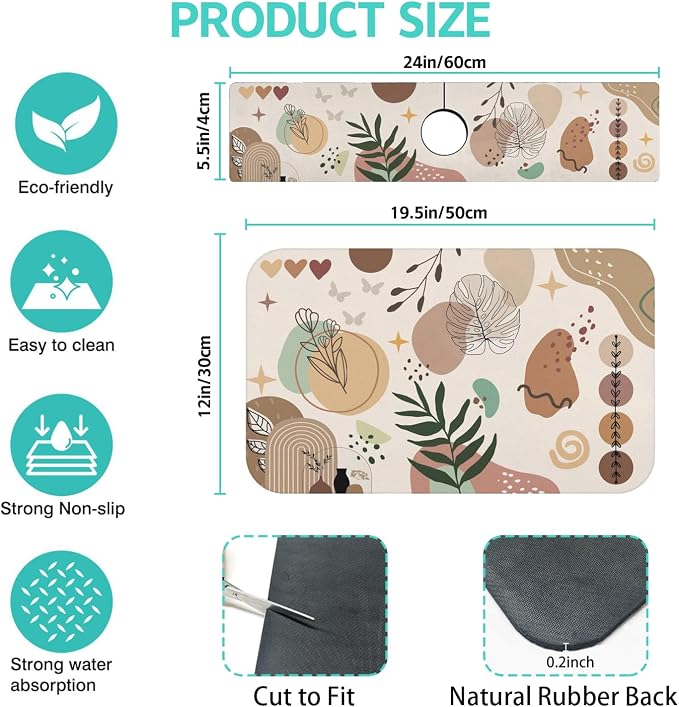 Dish Drying Mat for Kitchen Counter Matt, Super Absorbent Non-slip Rubber Backed - Image 2
