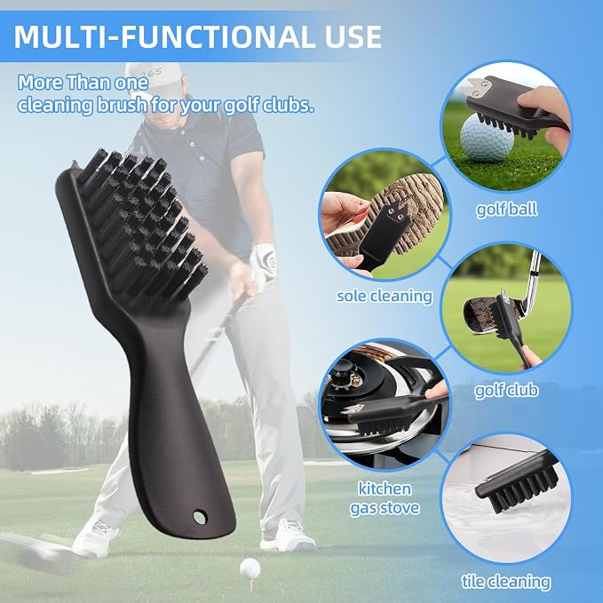 Golf Club Cleaner Brush with Rope and Metal Clasp, Stiff Bristles Shoe - Image 2