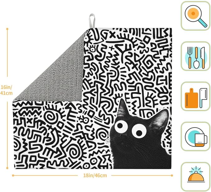 Black Cat Streak Dish Drying Mat 16x18 inches Microfiber Absorbent Fast Dry Mat - Image 2