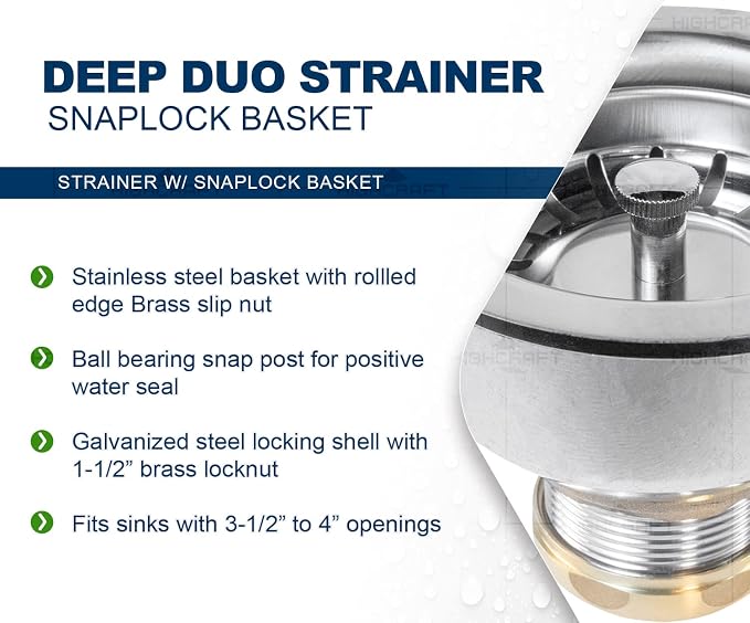 Highcraft 9754 Kitchen Sink Stainless Steel Drain Assembly - Image 4