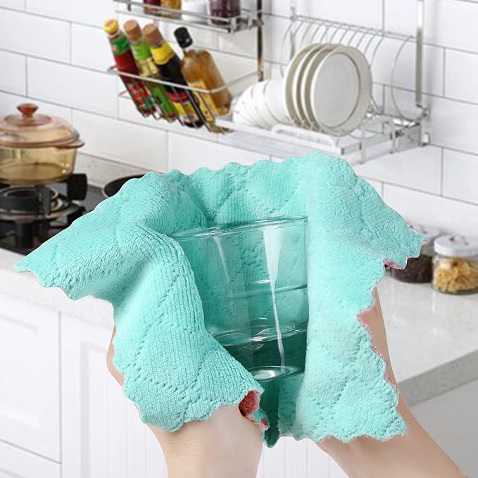 20 Pack Kitchen Dish Cloths Dish Towels, Super Absorbent Coral Fleece Cloth - Image 5