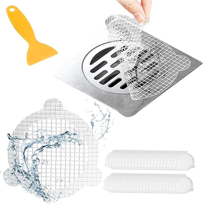 50 PCS Disposable Shower Drain Hair Catcher 3.54 Inches Round Drain Hair by AMAZOPEN