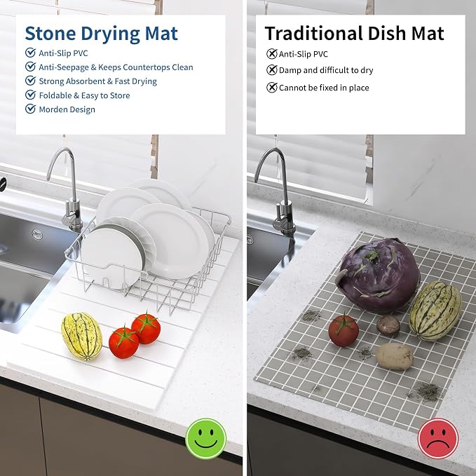 Hopegiver Stone Drying Mat for Kitchen Counter, Super Absorbent, Non-Slip & - Image 6