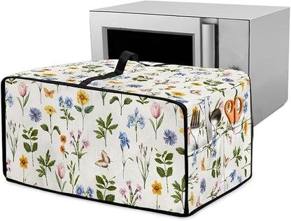 Toaster Oven Dust Cover with Side Pockets, Washable Convection Oven Cover Small Electric Appliance Protector for Kitchen Home Decor, L, Floral Butterfly Cream White