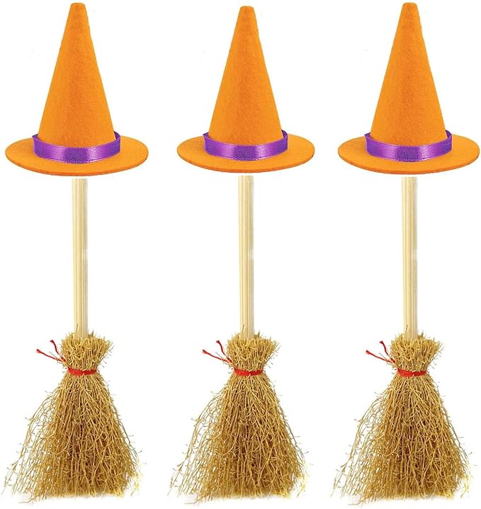 Mini Witch Hats and Mini Broom for Halloween Decorations Wizard Accessory for by Zhzrche