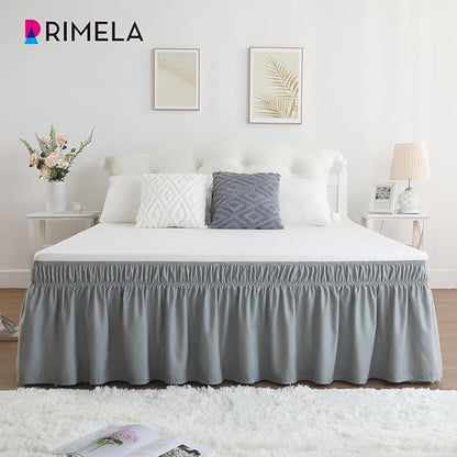 RIMELA Gray King Size Bed Skirt 25 Inch Drop, Elastic Bed Skirts Cal King Dust Ruffle, Light Grey Bedskirt for Adjustable Bed Base Solid Fade Resistant Silky Fabric Machine Washable Easy to Install
