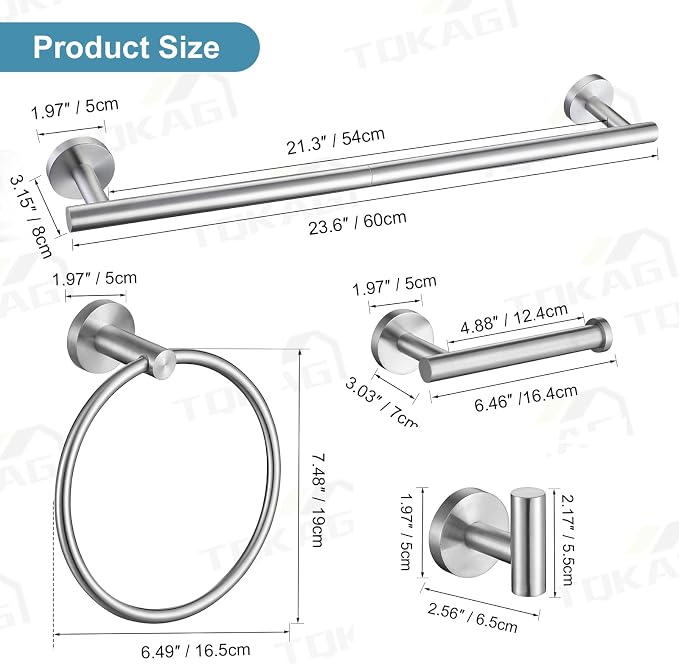 TQKAG Bathroom Towel Bar Holder Sets Brushed Nickel 23.6 Inch Round Stainless - Image 6