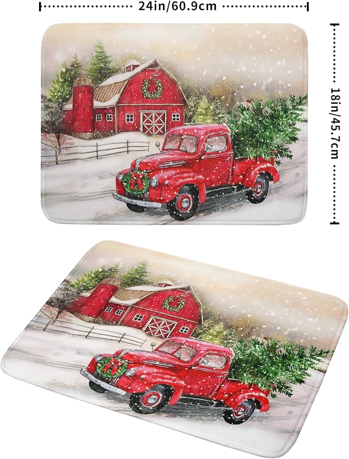 Red Truck Dish Drying Mat Xmas Tree Dish Drainer Rack Mat Winter Microfiber - Image 2