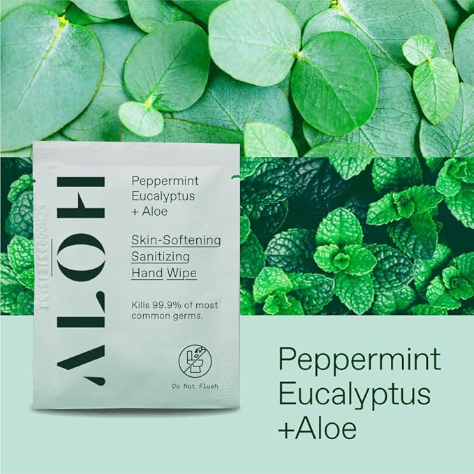 ALŌH Skin - Softening Sanitizing Hand Wipes - Peppermint Eucalyptus + Aloe) - Image 2