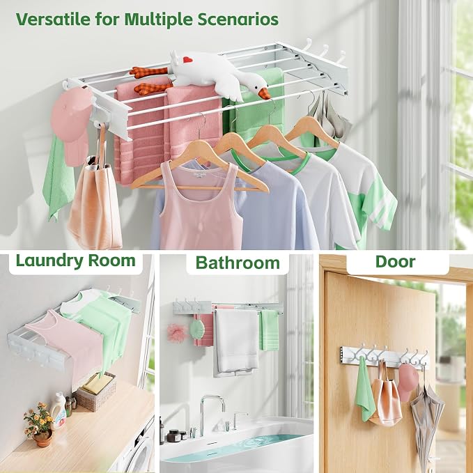 BAKON Clothes Drying Rack Wall Mounted 40", Laundry Clothes Drying Rack - Image 5