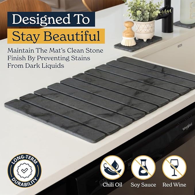Oleex 3-Pack Stone Dish Drying Mat Set Includes 1 Large 24”x16” & 2 Small 4”x9” - Image 7