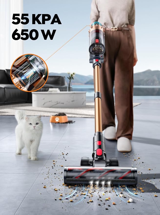 Cordless Vacuum Cleaner, 650W 55KPA 70 Mins Runtime Self-Standing Vacuum - Image 2